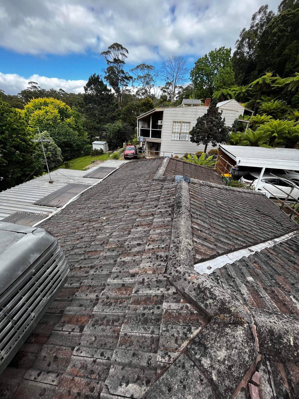 Before: Weathered tile roof